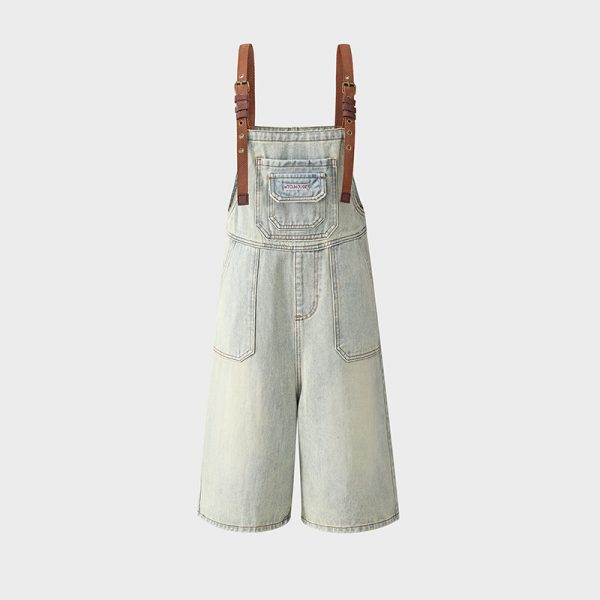 Women's Denim Overalls Summer Strap Design Loose  Age-Reducing Wide-Leg Pants