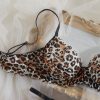 Sexy Leopard Print Pure Desire Style Thin Underwear Large Chest Minimizer Push-Up Bra and Thong Set