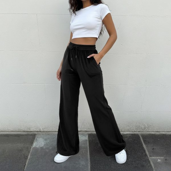 Casual lace up high waisted straight leg pants