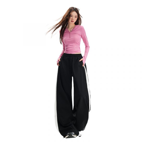 Women's Pants Black and White Casual Straight-Leg Trousers High-Waist Wide-Leg Pants