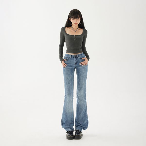 Women's Low-Waist Spicy Girl Flare Pants Slimming Skinny Stretch Denim Trousers