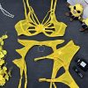 Sexy Hollow-out Splicing Mesh Gathered Body-shaping Underwear Set with Steel Ring