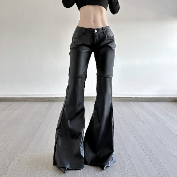 Autumn and winter PU leather micro flared pants