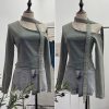 Slanted shoulder ribbon long sleeved short slim fit top