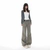 Women's Multi-Pocket Flared Work Jeans with Pleated Design and Low Waist Bootcut Style