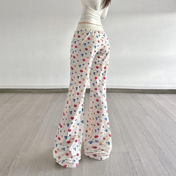 Home casual lace up floral loose slimming walking pants