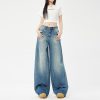 Women's Blue Wide-Leg Scissors Denim Pants Loose Drape Floor-Length Trousers
