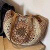 Paper rope hollow out colorful round plate grass woven bag casual beach bag one shoulder fashionable woven bag