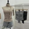 One shoulder strapless striped contrasting ribbon buckle pullover short vest