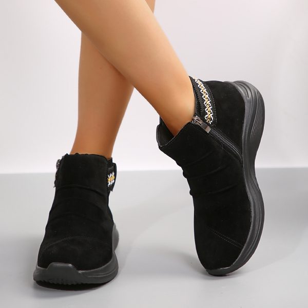 Cross-border Plus Size Pleated Side Zip Short Boots for Women Thick Sole Round Toe Suede Export Martin Boots