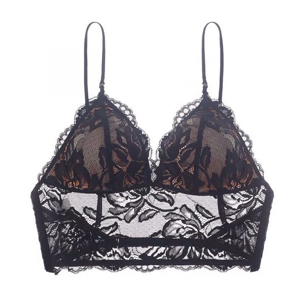 French Sexy Thin Non-Wired Bra Lace Embroidery Underwear for Women U-Shape Backless Strap Camisole Bra
