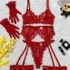 Lace Hollow Comfortable Sheer Sexy Lingerie Underwear Garter Belt Separated Five-Piece Set