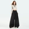 Women's Pants Casual Sports Trousers with Drawstring Pockets and Wide Leg Design