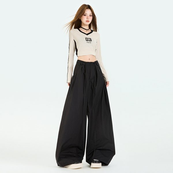 Women's Pants Casual Sports Trousers with Drawstring Pockets and Wide Leg Design