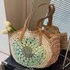 Paper rope hollow out colorful round plate grass woven bag casual beach bag one shoulder fashionable woven bag