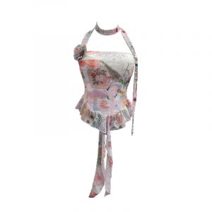 Printed neck hanging flower strapless sleeveless top