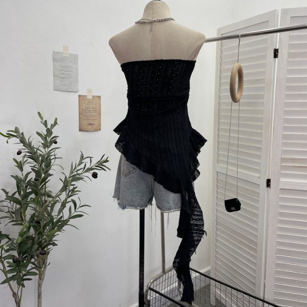 Lace strapless irregular ruffled ribbon sleeveless top