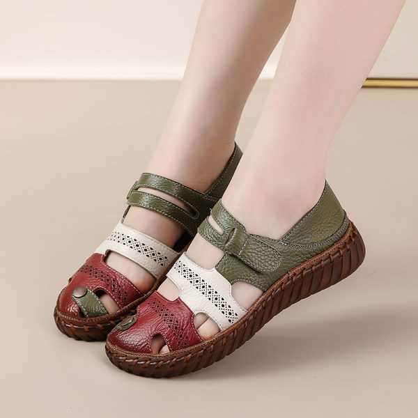 Cowhide mom sandals for women non slip cowhide sole soft sole genuine leather women's shoes flat bottom