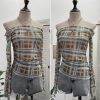 Plaid one shoulder slim embroidered top