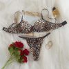 Sexy Leopard Print Pure Desire Style Thin Underwear Large Chest Minimizer Push-Up Bra and Thong Set
