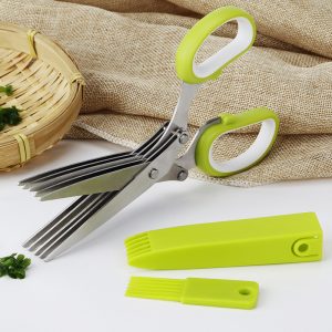 Five-Layer Scissors In Stock (Apple Green), Stainless Steel Multi-Layer Scissors, Shredded Paper, Scallion Scissors, Herb Scissors, Herbal Scissors, Vegetable Scissors
