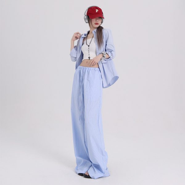 Women's Pants Pure and Sweet Striped Casual Trousers Summer Loose-Fit Wide-Leg Pants