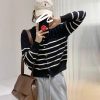 Color Block Stripe Knit Cardigan Version Loose Fit Versatile High-Grade Temperament Sweater Coat for Women