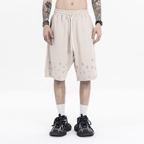 Men's Clothing Spring Solid Color Hole Heavyweight Sports Shorts Casual
