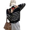 Color Block Stripe Knit Cardigan Version Loose Fit Versatile High-Grade Temperament Sweater Coat for Women