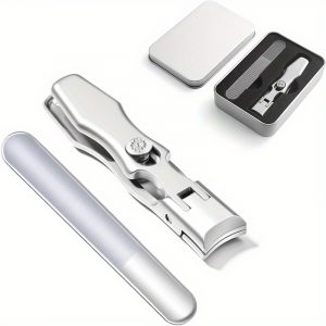 Factory Direct Sale Of Large-Opening Thick-Nail Nail Clippers (Silver) With Built-In Splash-Proof Stainless Steel Nail Clippers And Iron Box Sets