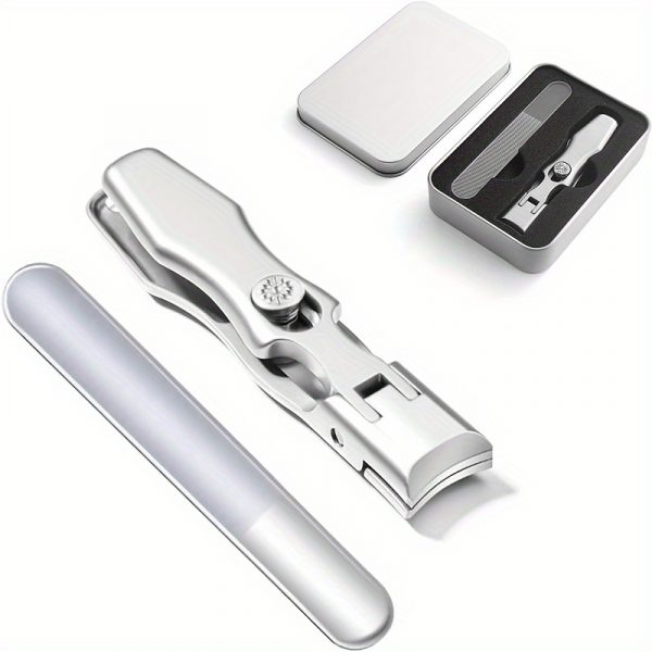 Factory Direct Sale Of Large-Opening Thick-Nail Nail Clippers (Silver) With Built-In Splash-Proof Stainless Steel Nail Clippers And Iron Box Sets