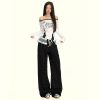 Women's Black and White Polka Dot Slimming Loose Straight Jeans  High Waist Wide Leg Pants