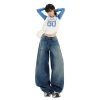 Women's Blue Knife-Leg Jeans  Gradient High-Waist Loose Wide-Leg Pants