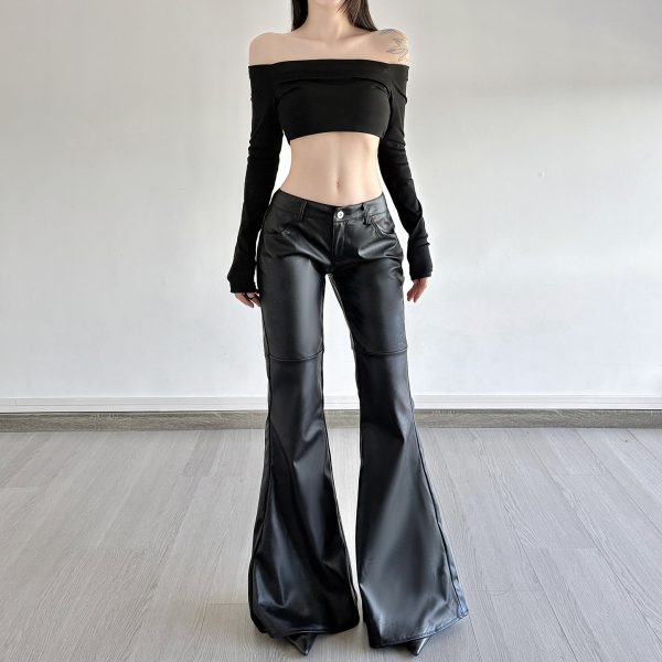 Autumn and winter PU leather micro flared pants