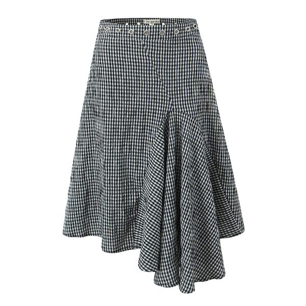 Bubble grid V-neck bow vest+high waisted irregular skirt two-piece set for women
