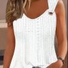 Eyelet Solid Tank Top, Casual Sleeveless Tank Top For Summer, Women's Clothing