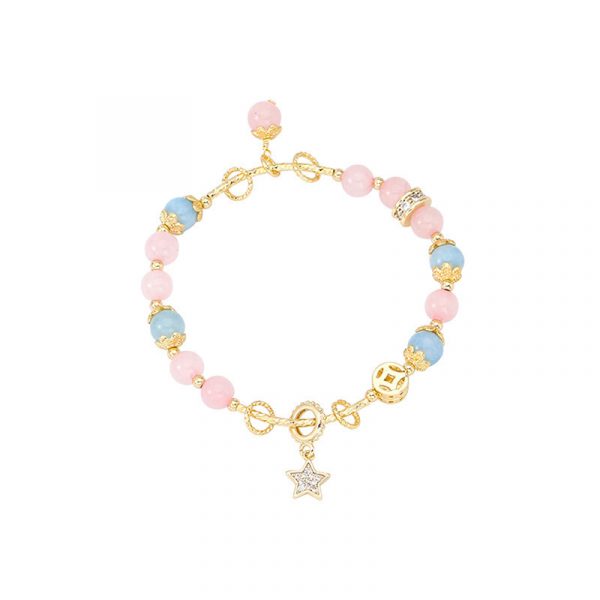 Crystal Female Recruit Peach Pollen Crystal Bracelet With Stars Wearing