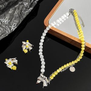 Silver Needle Cat's Eye Bow Earrings Korea