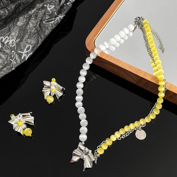 Silver Needle Cat's Eye Bow Earrings Korea