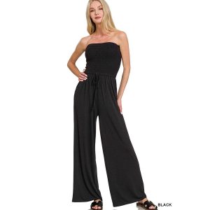 Zenana Strapless Wide Leg Smocked Jumpsuit