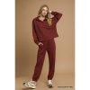 Umgee Exposed Seam Long Sleeve Polo Top with Side Slit