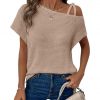Women's Short-sleeved Solid Color Top Fashionable All-match Off-shoulder Knitted T-shirt