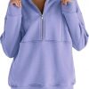 Women's Half Zip Sweatshirts Fleece Stand Collar Long Sleeve Thumb Hole Oversized Pullovers With Pockets