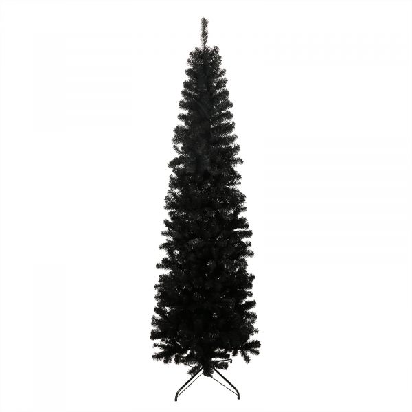 7.5 Ft. Black Slender Artificial Christmas Tree Including Collapsible Metal Stand
