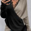 Knitted Temperament Commuter Color Matching V-neck Loose Pullover