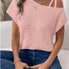 Women's Short-sleeved Solid Color Top Fashionable All-match Off-shoulder Knitted T-shirt