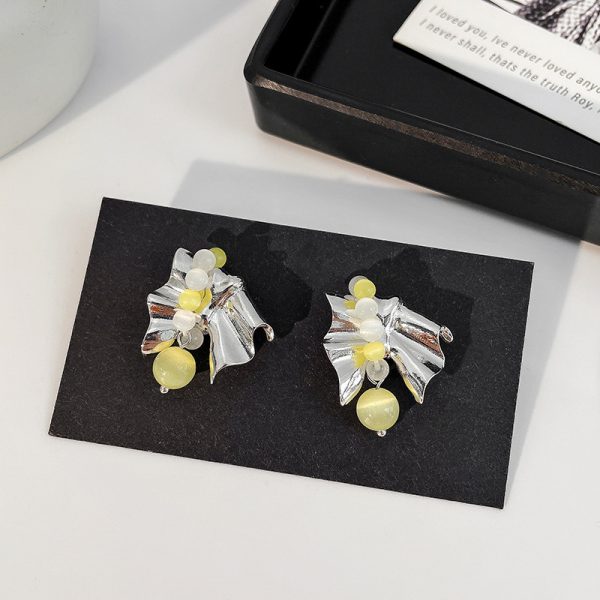 Silver Needle Cat's Eye Bow Earrings Korea
