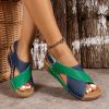 Colorblock-crossed  Wedges Sandals Summer Fashion Fish Mouth Platform Roman Shoes For Women