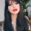 Long Natural Black Wigs For Women,Natural Black Wigs With Bangs Layered Shoulder Length Synthetic Wig For Daily Party  24 Inch