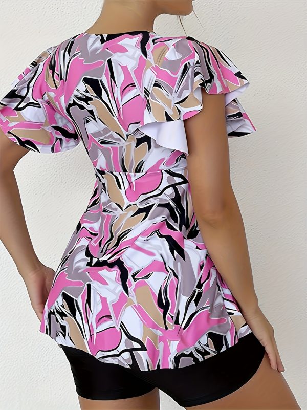 Women's Fashion Plus-size Tankini Set, Skirt Style, Drawstring At The Chest, Two-piece Set, Vacation Style
